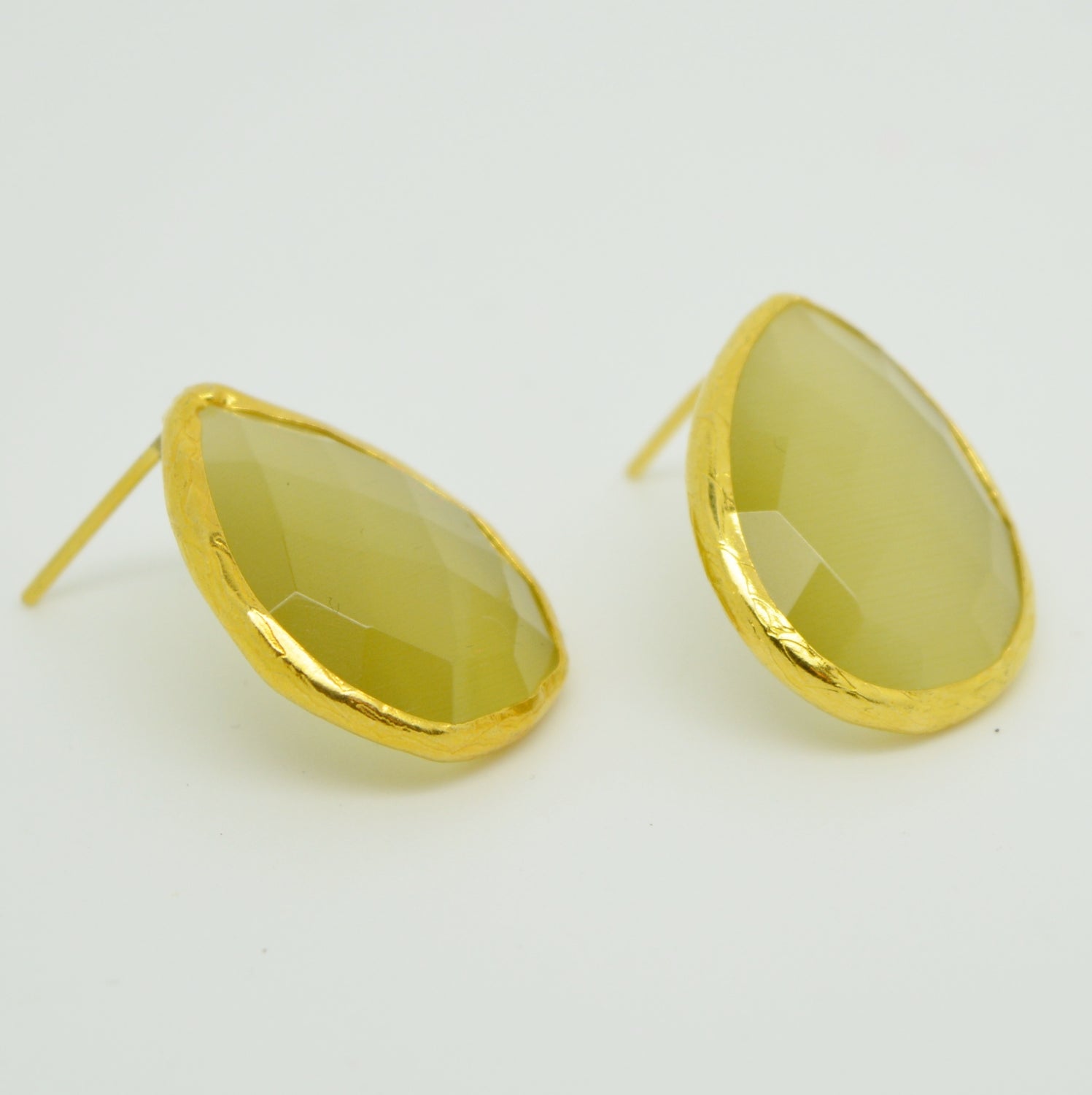 Aylas Cat eye studs earrings - 21ct Gold plated semi precious gemstone - Handmade in Ottoman Style by Artisan