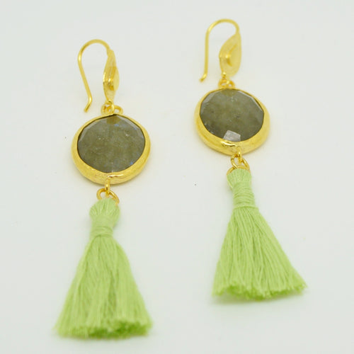 Aylas Tassel Labradorite earrings - Gold plated semi precious gemstone - Handmade in Ottoman Style
