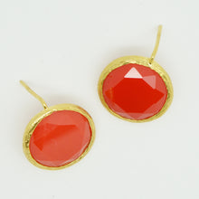 Aylas gold plated semi precious gem stone earrings studs red Carnelian - Ottoman Handmade Jewellery Hand Made Gold Plated