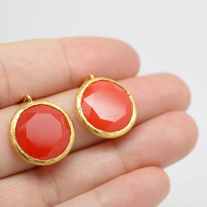 Aylas gold plated semi precious gem stone earrings studs red Carnelian - Ottoman Handmade Jewellery Hand Made Gold Plated