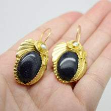 Aylas Blue Goldstone earrings - 21ct Gold plated semi precious gemstone - Handmade in Ottoman Style by Artisan