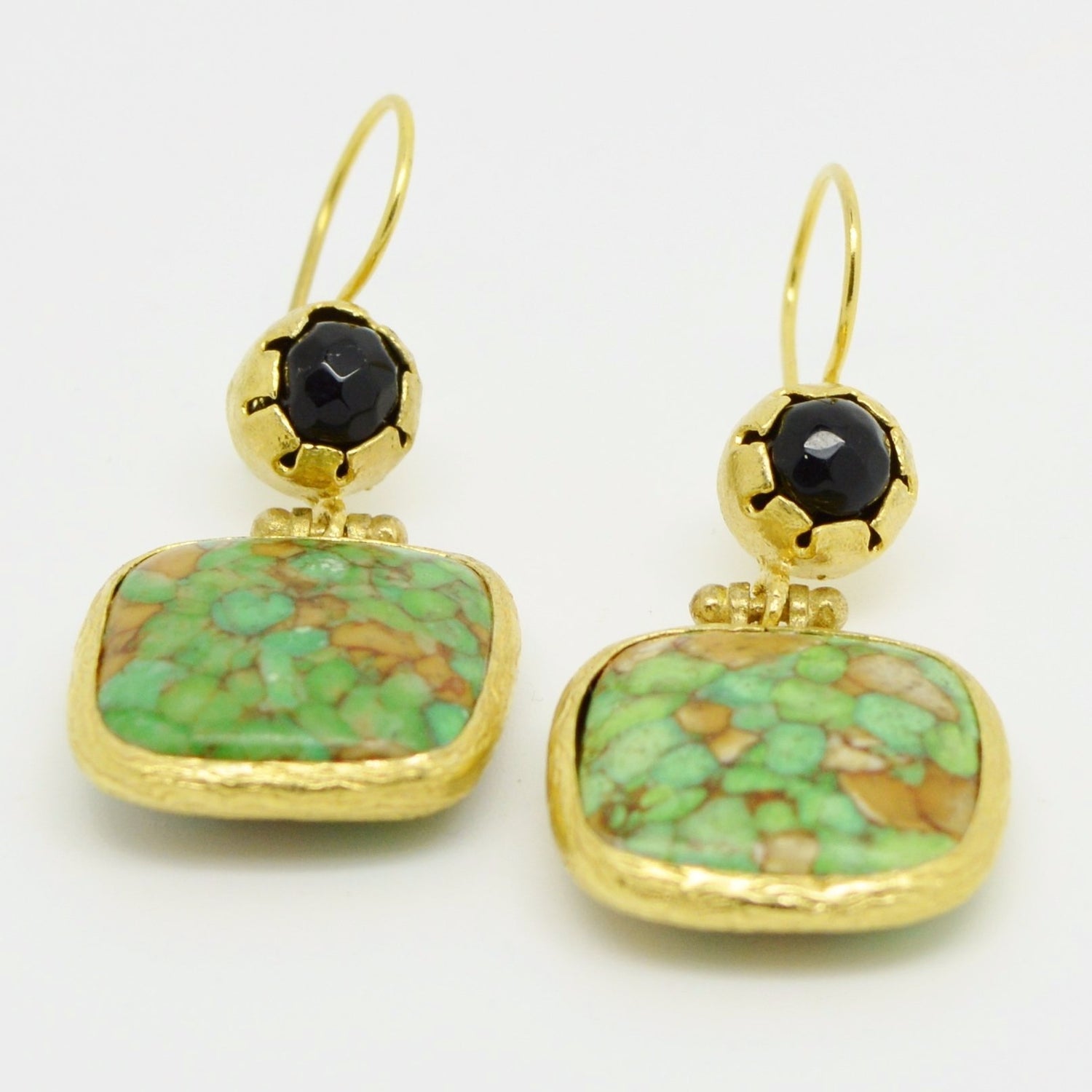 Aylas Agate Turquoise earrings - Gold plated semi precious gemstone - Handmade in Ottoman Style