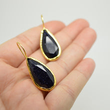 Aylas gold plated semi precious gem stone earrings teardrop Blue gold stone - Ottoman Handmade Jewellery Hand Made Gold Plated