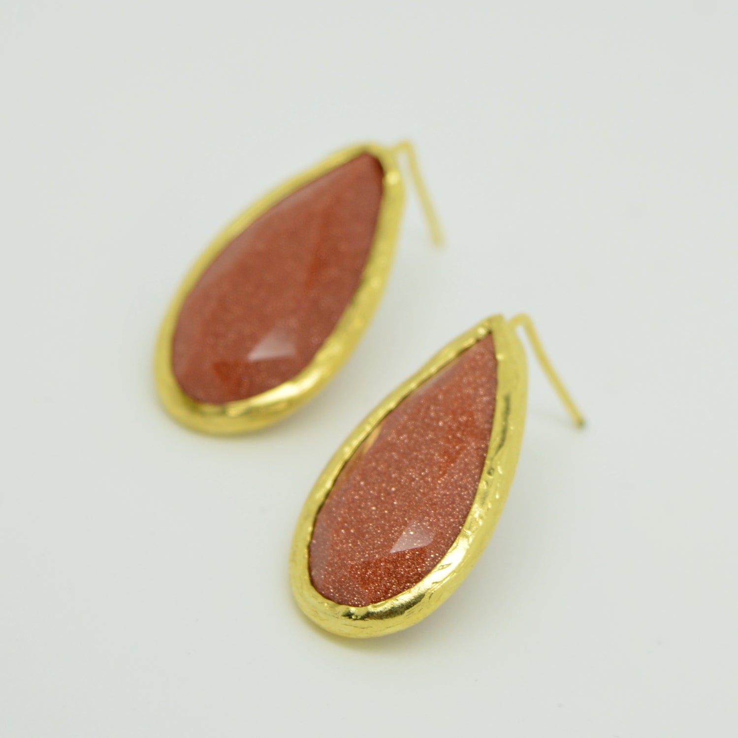 Aylas gold plated semi precious gem stone earrings teardrop Gold stone - Ottoman Handmade Jewellery Hand Made Gold Plated