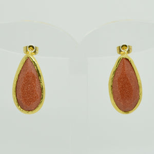 Aylas gold plated semi precious gem stone earrings teardrop Gold stone - Ottoman Handmade Jewellery Hand Made Gold Plated