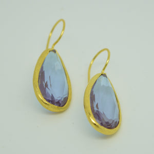 Aylas gold plated semi precious gem stone earrings teardrop purple Quartz crystal - Ottoman Handmade Jewellery Hand Made Gold Plated