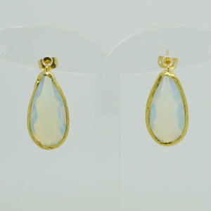 Aylas gold plated semi precious gem stone earrings teardrop white Moonstone - Ottoman Handmade Jewellery Hand Made Gold Plated