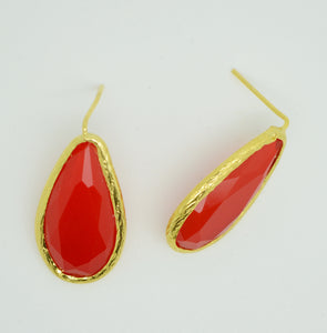 Aylas gold plated semi precious gem stone earrings teardrop red Carnelian - Ottoman Handmade Jewellery Hand Made Gold Plated