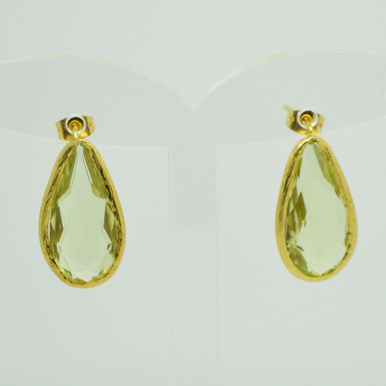 Aylas gold plated semi precious gem stone earrings teardrop Lemon Quartz - Ottoman Handmade Jewellery Hand Made Gold Plated