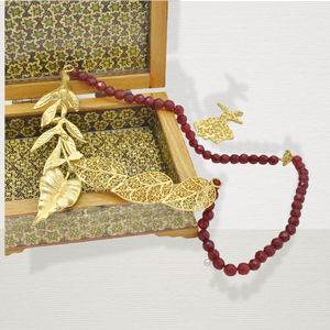 Aylas Red Carnelian leaf Necklace - 21ct Gold plated semi precious gemstone - Handmade